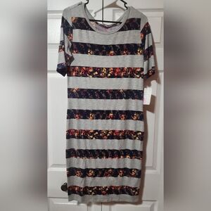 LuLaRoe Gray and Black Floral Striped Mini Dress